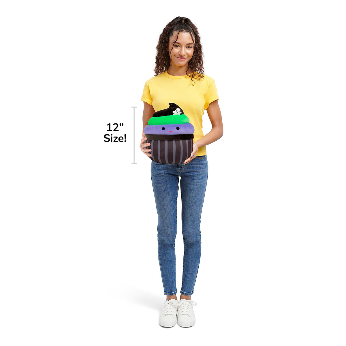 Squishmallows 12" Kurt the Black Cupcake With Green and Purple Frosting | Jazwares