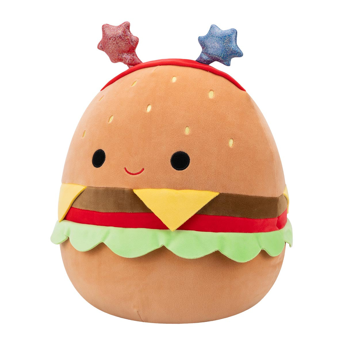 Squishmallows 14" Carl the Cheeseburger with Red and Blue Star Headband | Jazwares