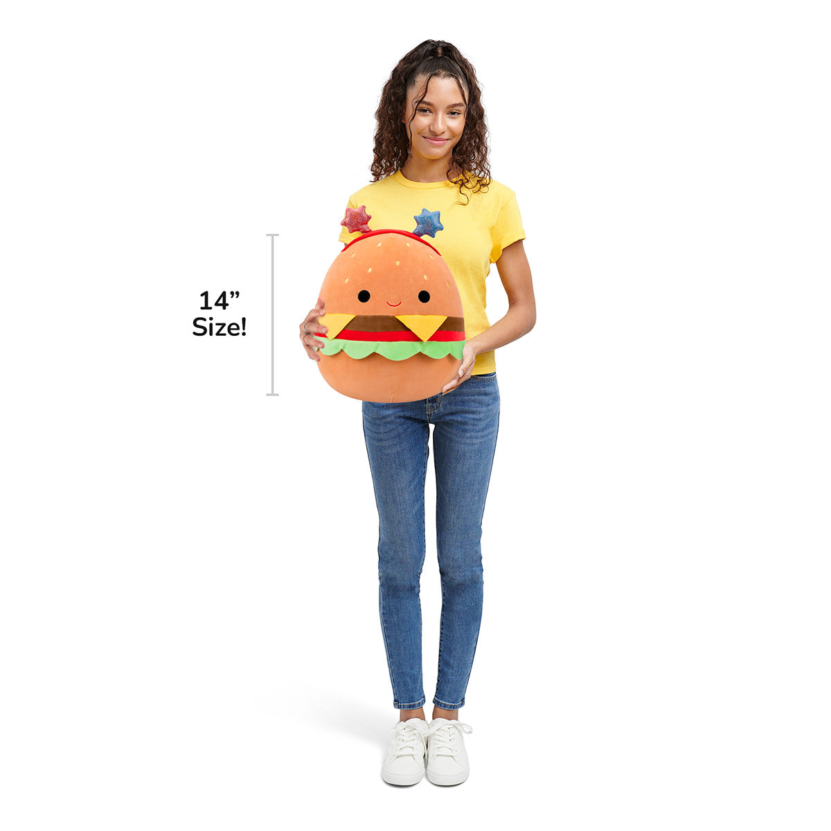 Squishmallows 14" Carl the Cheeseburger with Red and Blue Star Headband | Jazwares