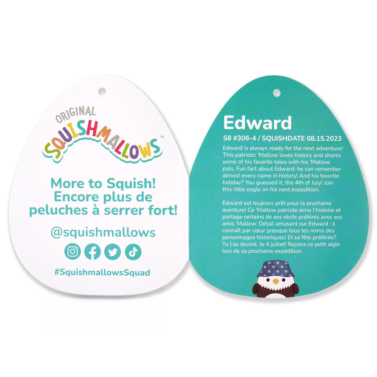 Squishmallows 5" Edward the Bald Eagle with Bucket Hat | Jazwares