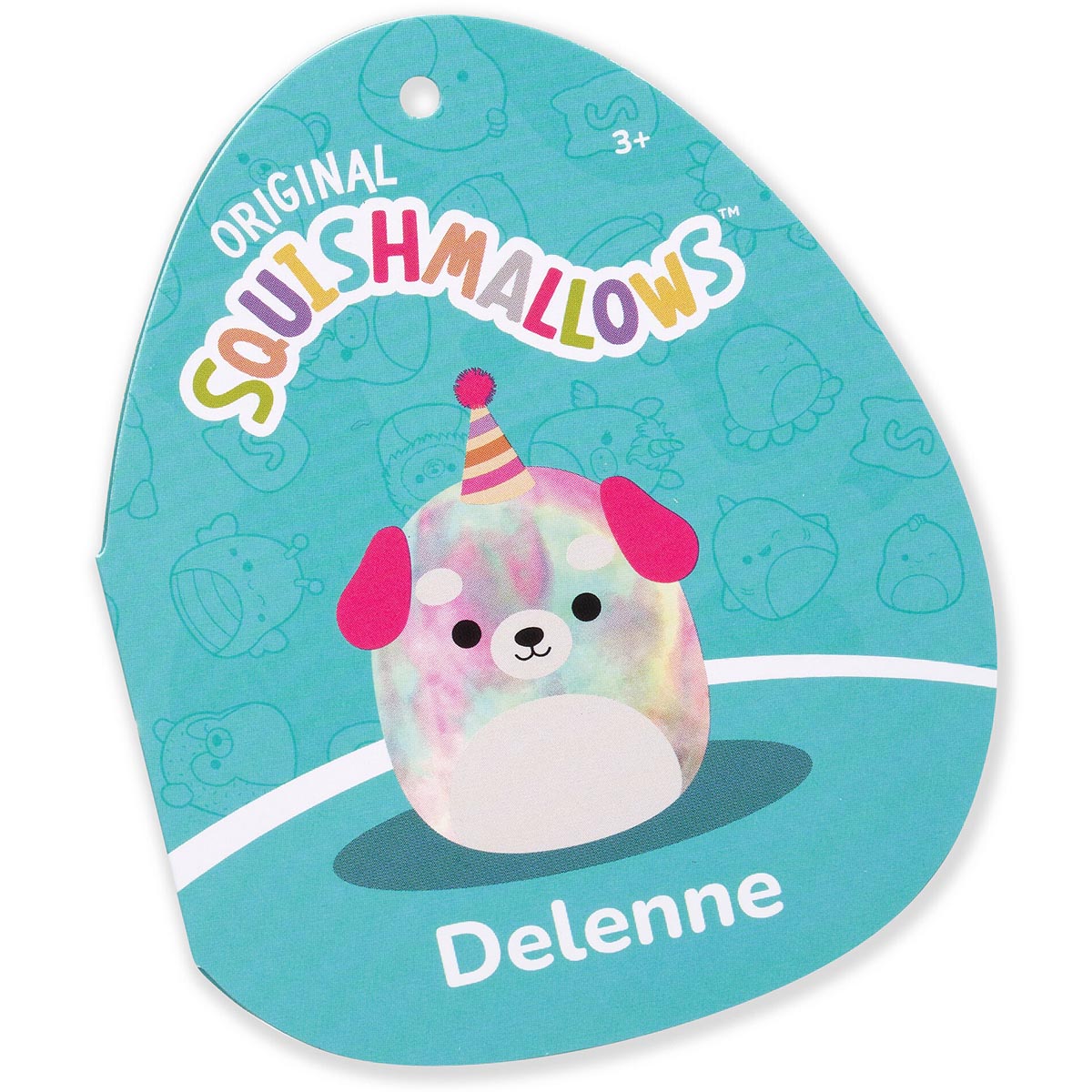 Squishmallows 12" Delenne the Rainbow Tie-Dye Dog With Party Hat | Jazwares