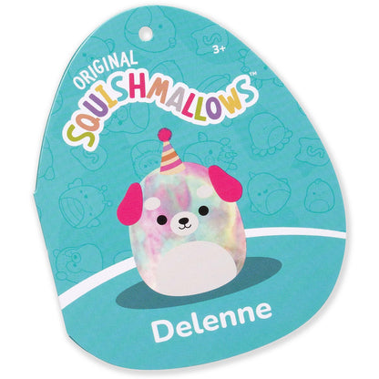 Squishmallows 12" Delenne the Rainbow Tie-Dye Dog With Party Hat | Jazwares